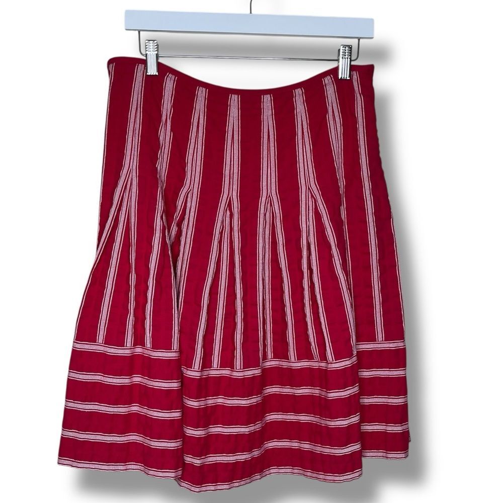 Talbots Hot Pink White Embroidered Pleated A Line Flare Side Zip Skirt Women 10
